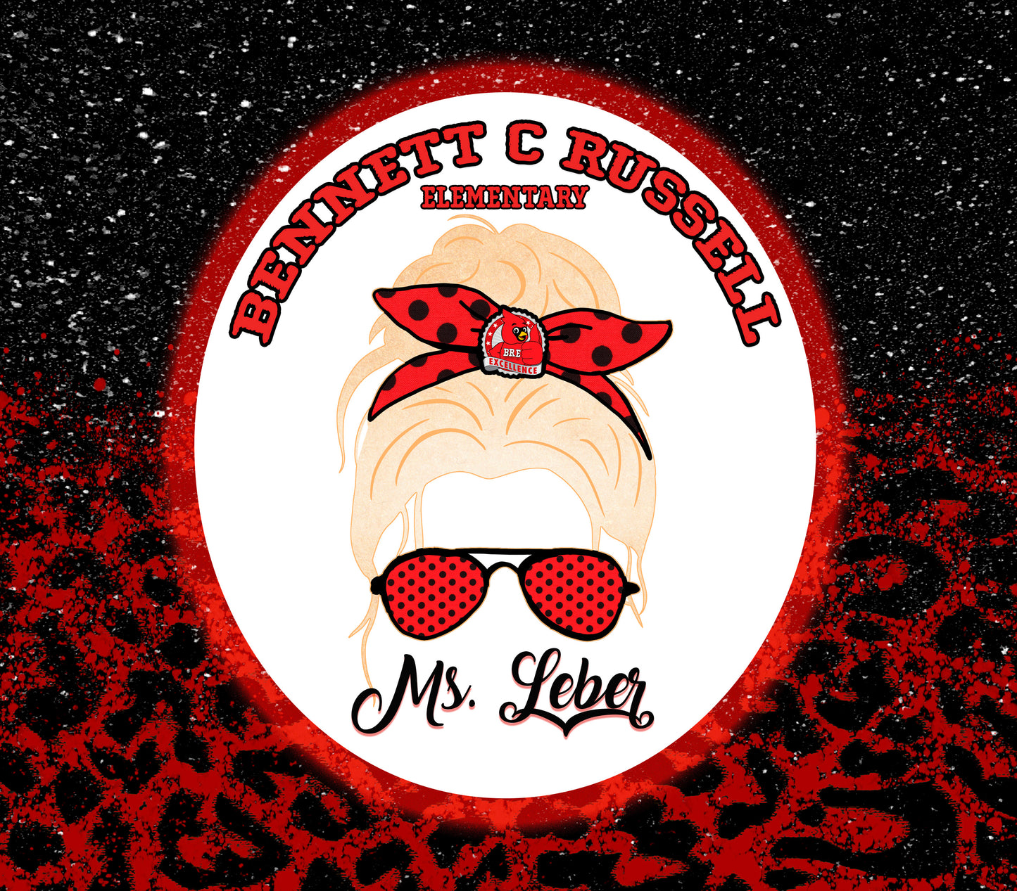 Bennett C. Russell Elementary Messy Bun Tumbler- Back to School Tumbler- BRE Cardinals Tumbler- School Spirit Tumbler- Teacher Gift, Student Gift