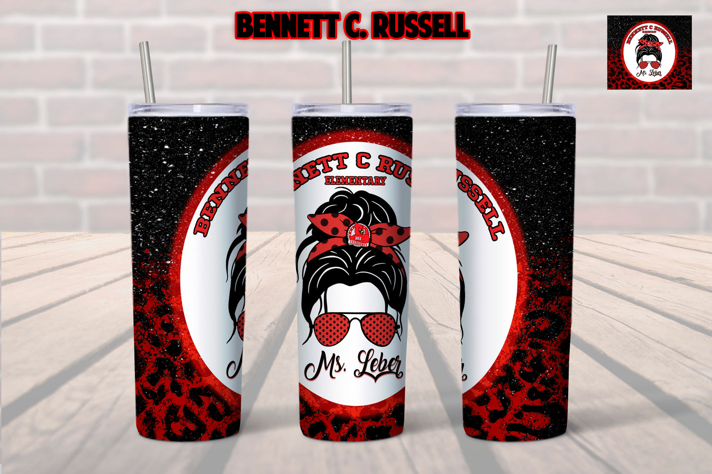 Bennett C. Russell Elementary Messy Bun Tumbler- Back to School Tumbler- BRE Cardinals Tumbler- School Spirit Tumbler- Teacher Gift, Student Gift