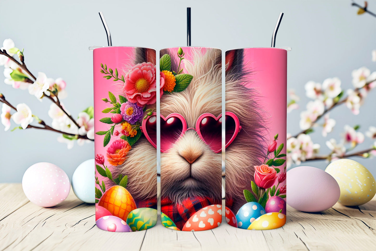 Personalized Easter Bunny Wearing Sunglasses 20 oz. Tumbler- Easter Basket Gift- Custom Easter Tumbler- Sublimated Stainless Steel Tumbler