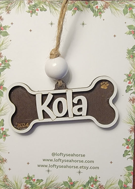 Personalized Wooden Dog Bone Ornament