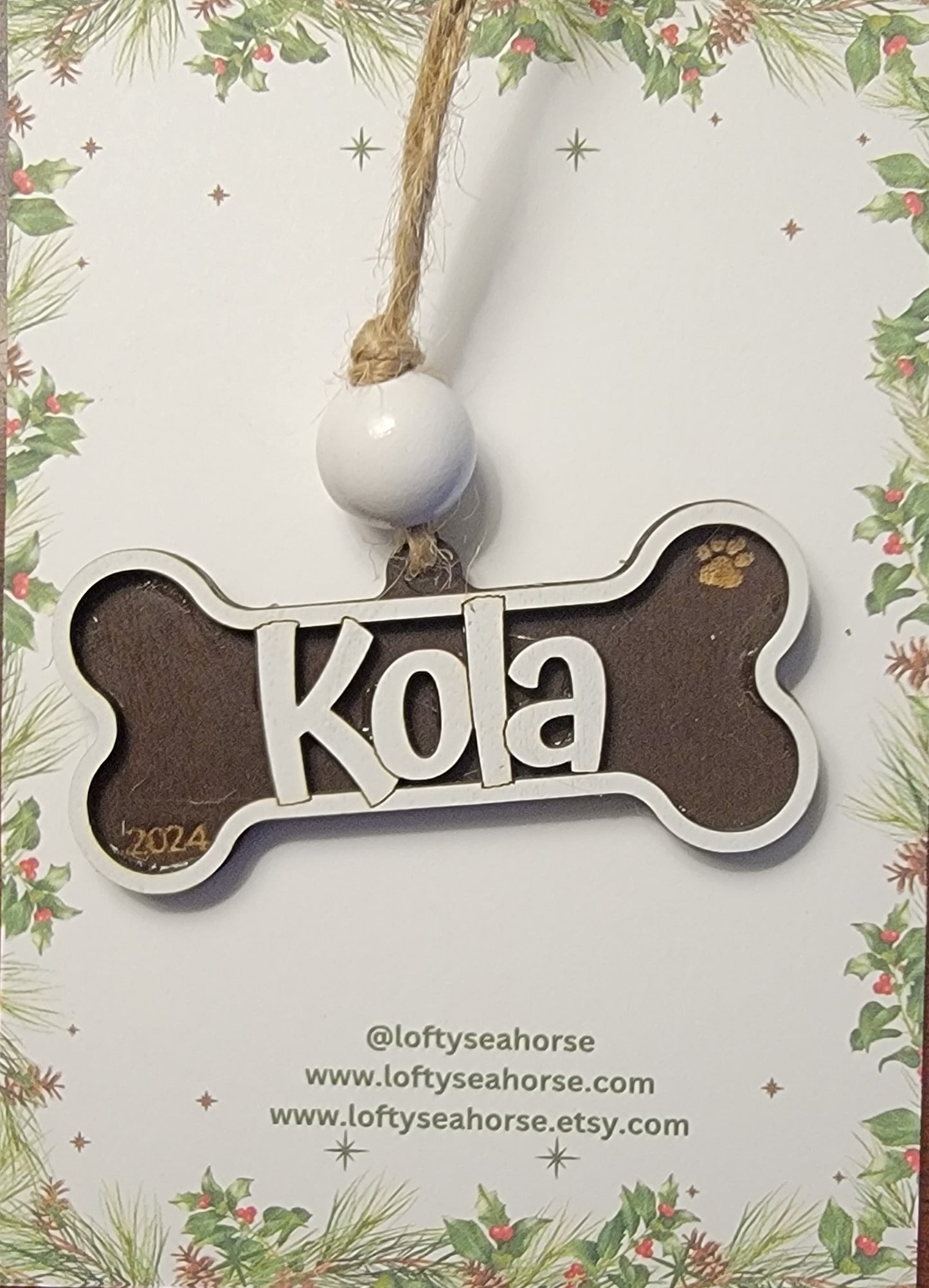 Personalized Wooden Dog Bone Ornament