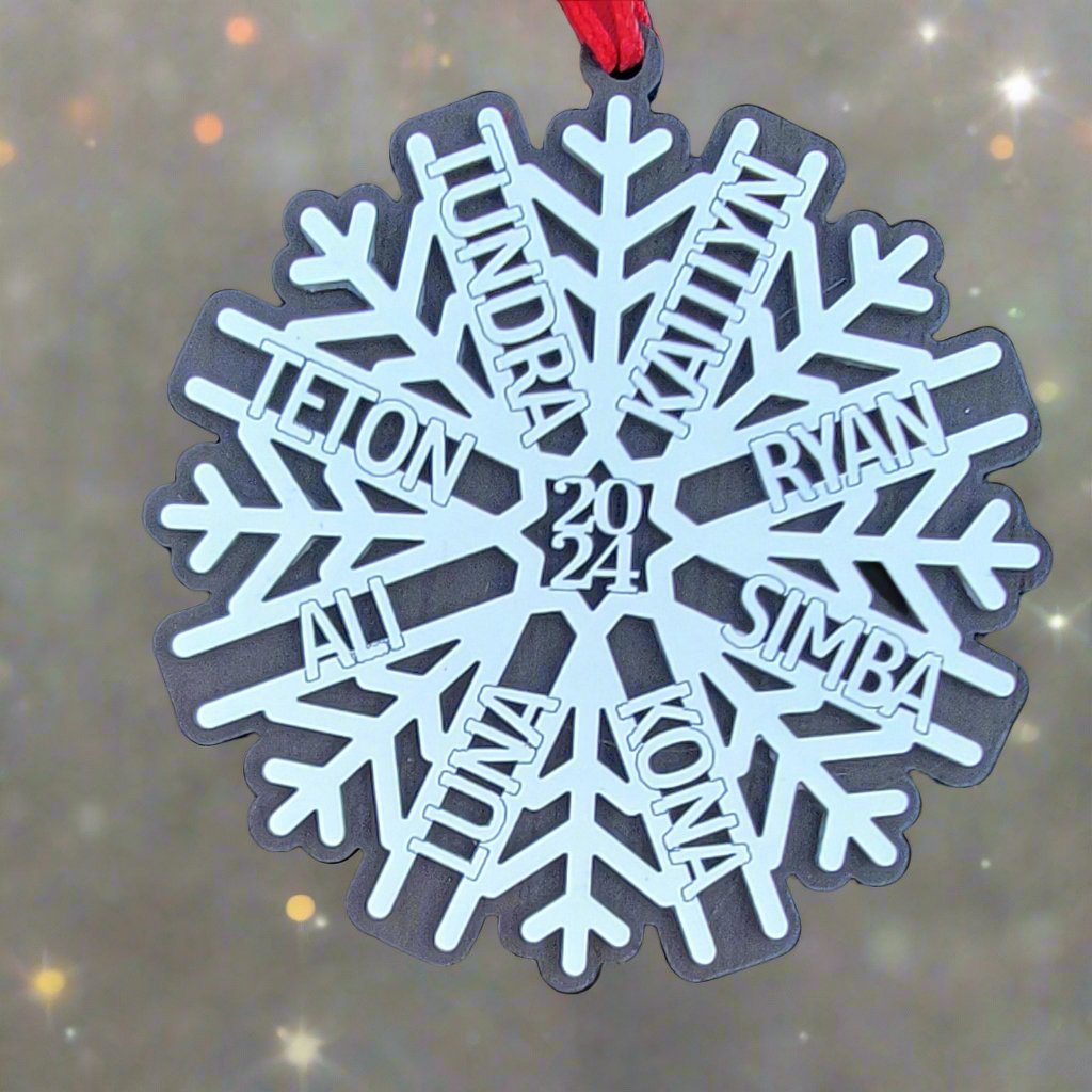 Snowflake Christmas Ornament Personalized- Custom family names Christmas Ornament