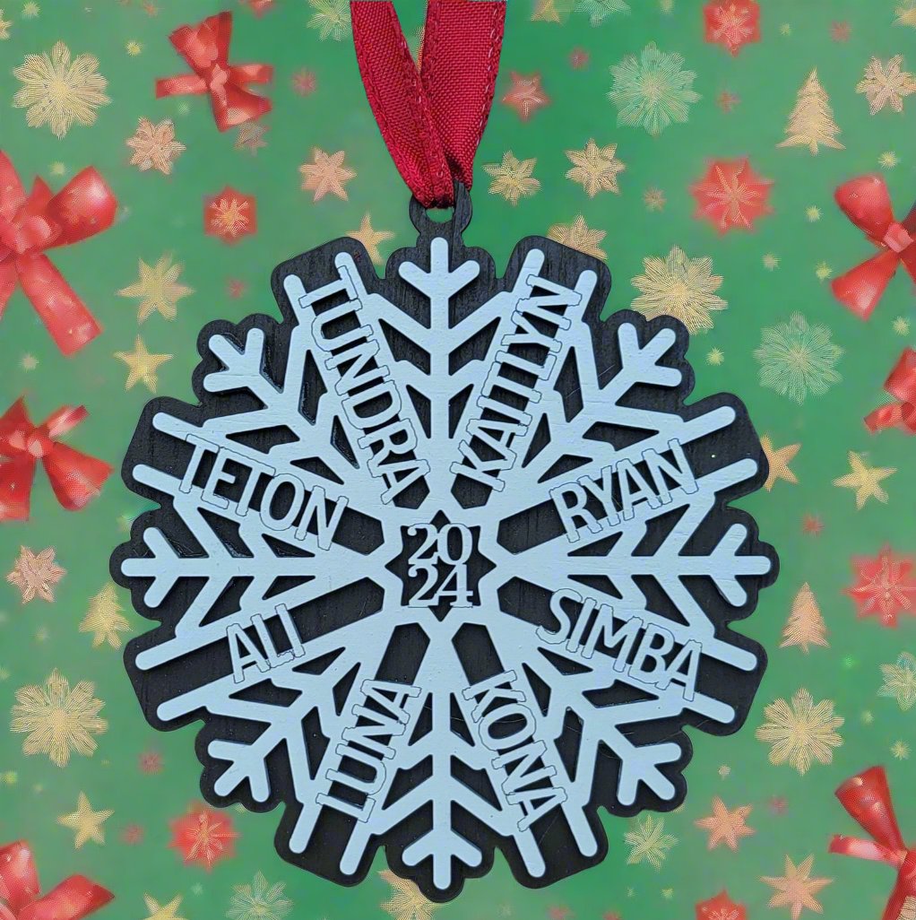 Snowflake Christmas Ornament Personalized- Custom family names Christmas Ornament