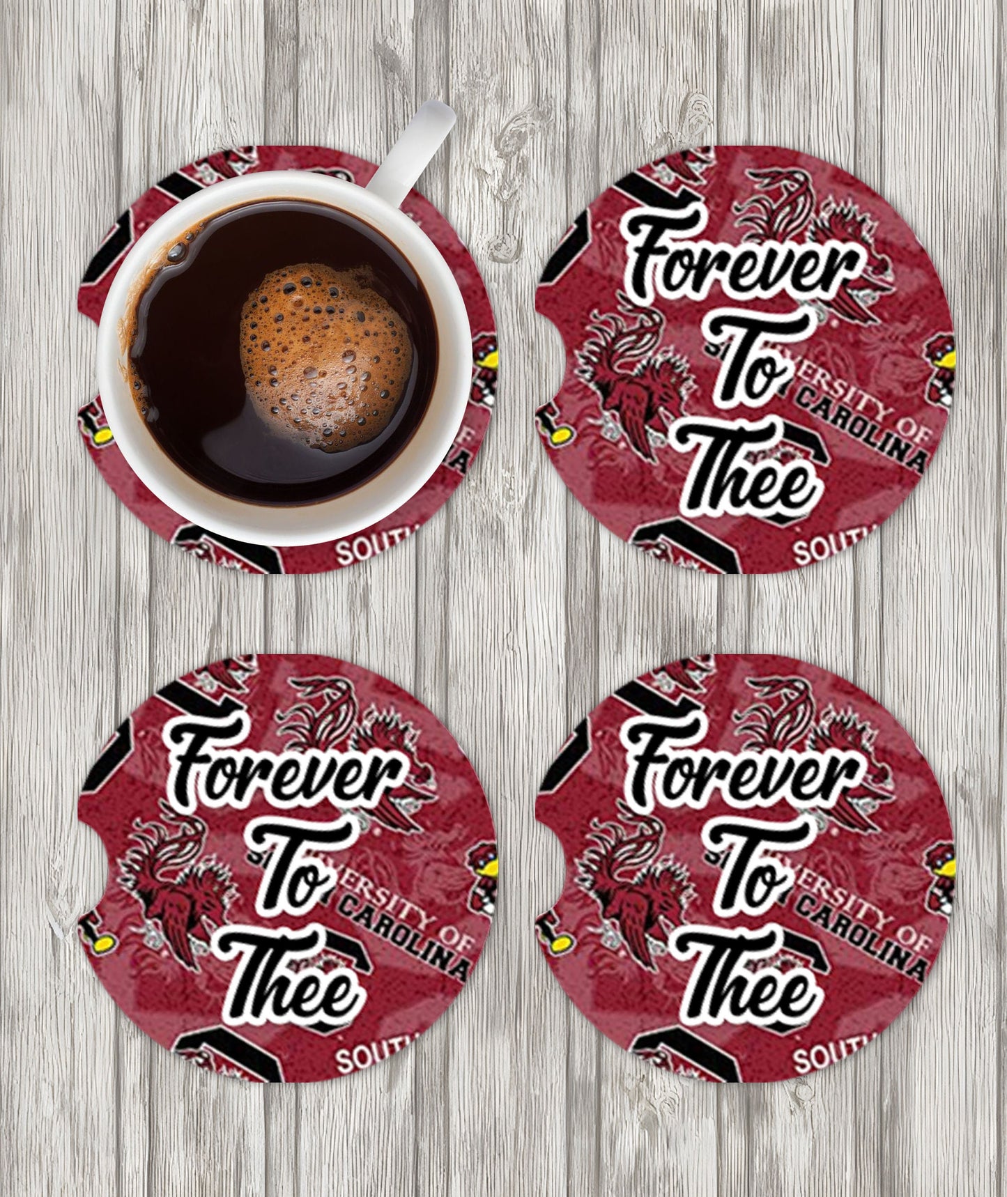 Gamecock influenced Ceramic Car Coasters- University of South Carolina Car Coasters- USC Fan Gifts- Forever to Thee Alumni Gift