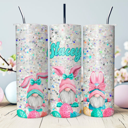 Gnomes Easter Bunnies with Personalized Hats 20 oz. Tumbler- Easter Basket Gift- Personalized Easter Tumbler- Stainless Steel Tumbler