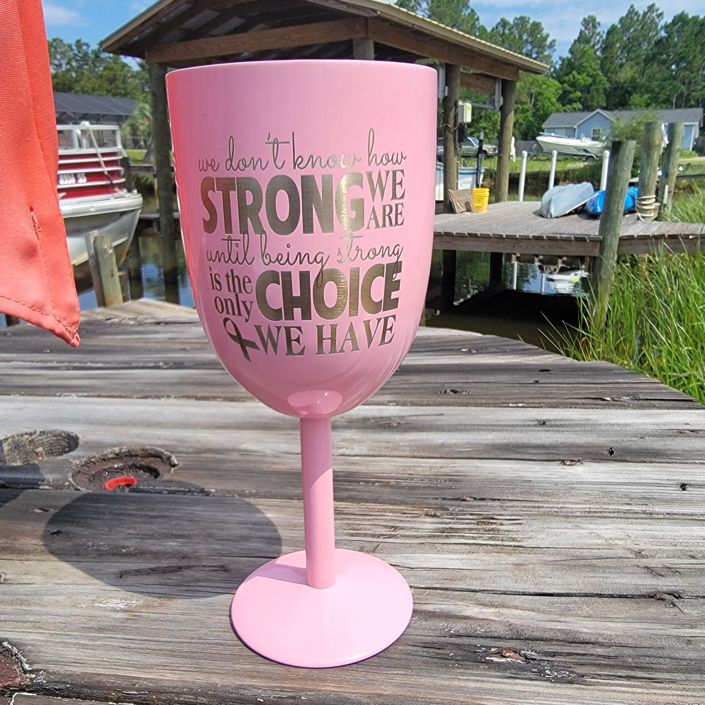 Pink Breast Cancer Survivor Stainless Steel Engraved Wine Glass, Challis, Motivational Tumbler- Breast Cancer Celebration Wine Tumbler