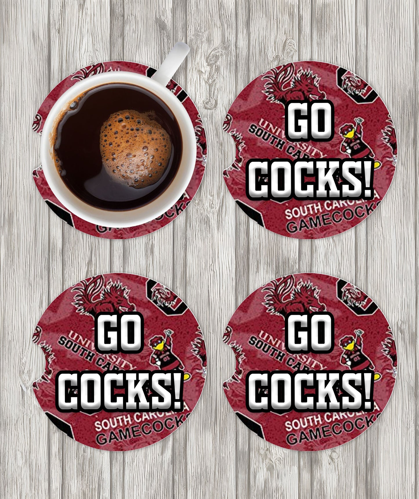 Gamecock influenced Ceramic Car Coasters- University of South Carolina Car Coasters- USC Fan Gifts- Forever to Thee Alumni Gift