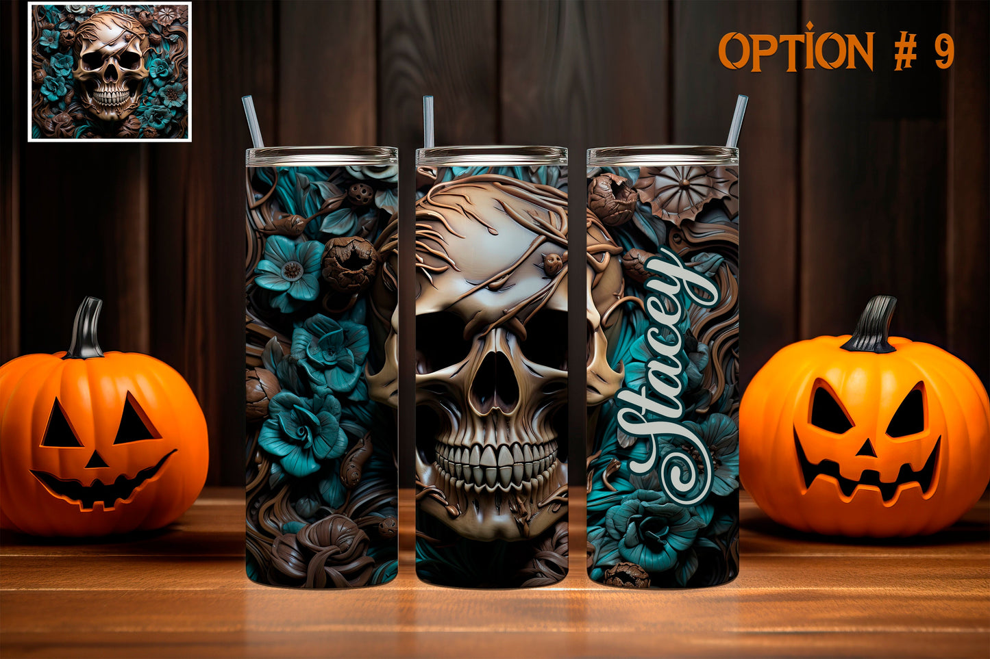 Personalized Flowered Skull Halloween Tumblers