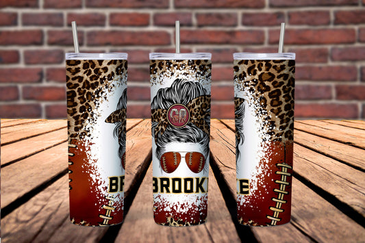 FSU Football Inspired Messy Bun 20 oz. Tumbler, Florida State University Football Personalized, FSU fan gift