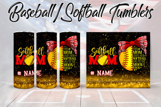 Softball Mom Tumbler- To the Moon and Back