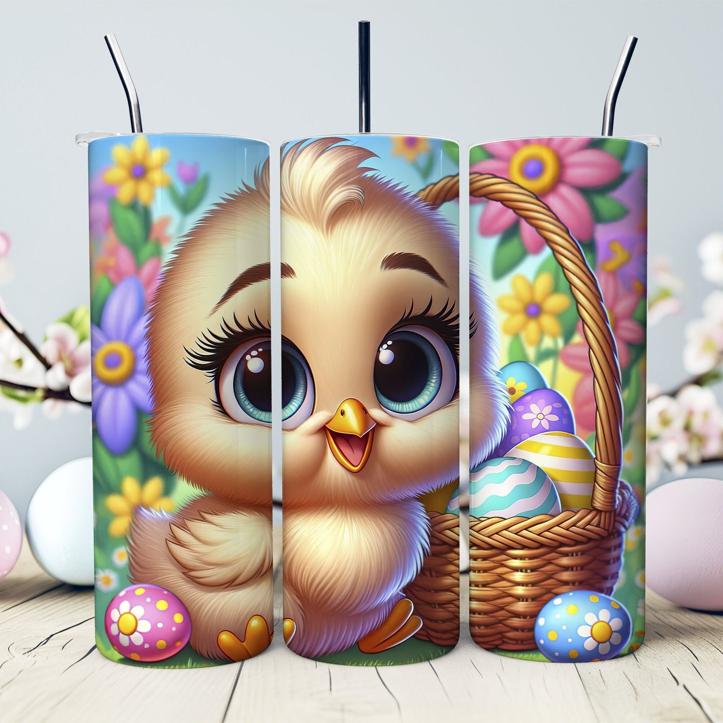 Big-Eyed Baby Duck Easter 20 oz. Tumbler- Easter Basket Gift- Custom Easter Tumbler- Duck in a Basket - Sublimated Stainless Steel Tumbler