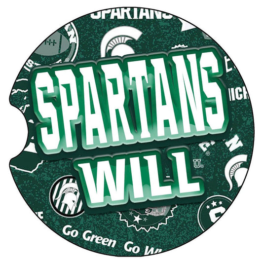 MSU Spartan influenced Ceramic Car Coasters-Michigan State University Car Coasters- MSU Fan Gifts- Spartan Will Alumni Gift