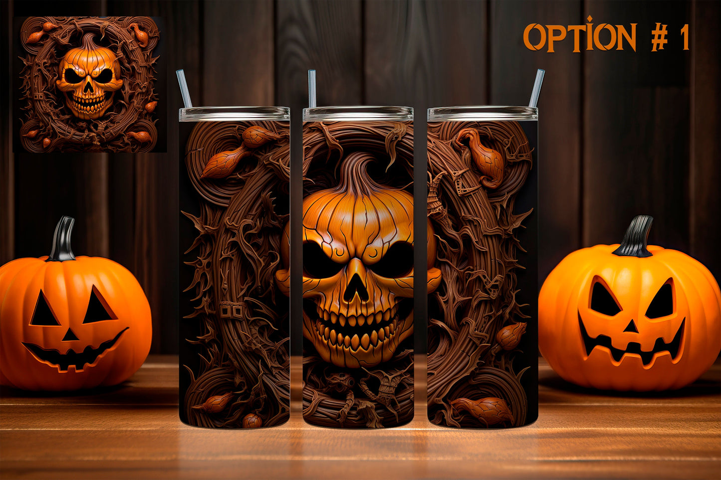 Scary Pumpkin Skull Halloween Tumblers