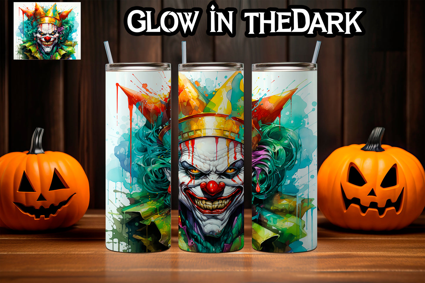 Creepy Clown/Joker 20oz. Tumbler Glow in the Dark