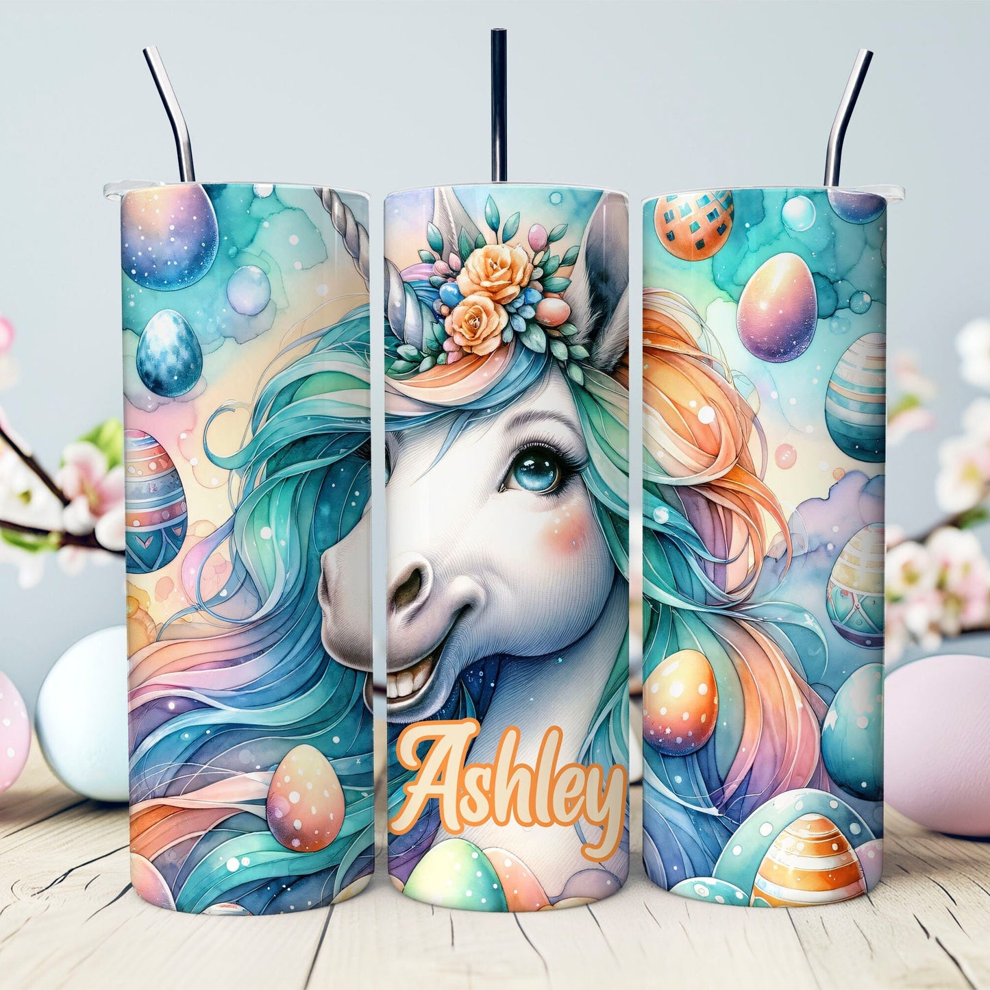 Personalized Easter Unicorn 20 oz. Tumbler- Easter Basket Gift- Custom Easter Tumbler- Sublimated Stainless Steel Tumbler- Unicorn Tumbler