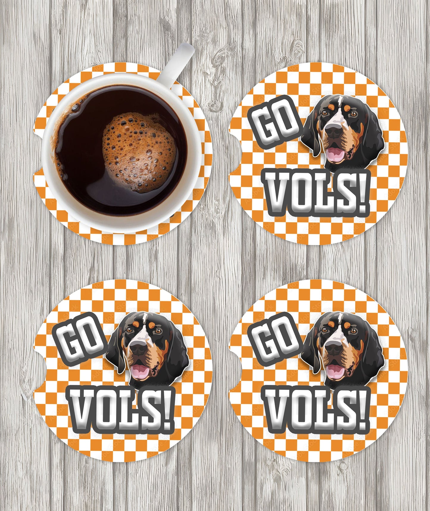 University of Tennessee influenced Ceramic Car Coasters- Vols Car Coasters- Vols Fan Gifts- University of Tennessee Gift