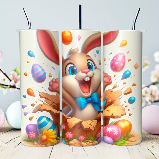 Excited Easter BunnyTumbler- Bunny with Easter Eggs 20 oz. Tumbler- Easter Basket Gift- Easter Tumbler- Easter Stainless Steel Tumbler