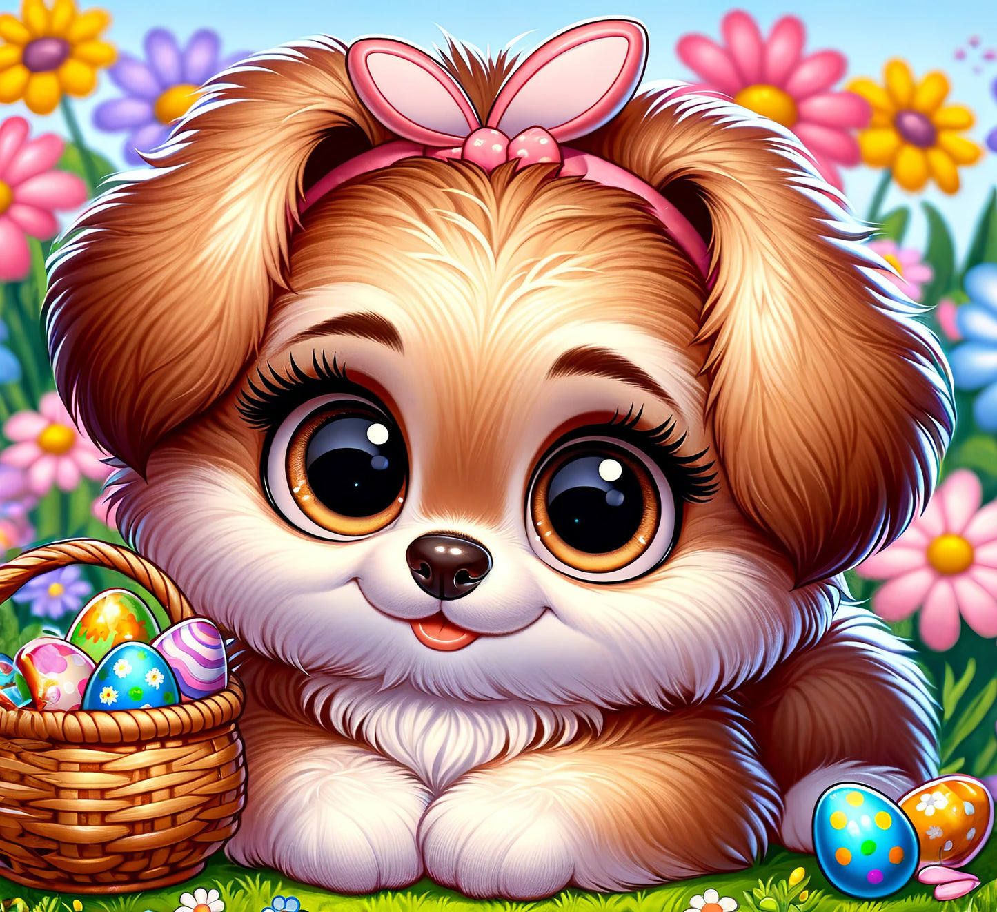 Big-Eyed Puppy Easter 20 oz. Tumbler- Easter Basket Gift- Easter Tumbler- Puppy in a Basket - Sublimated Stainless Steel Tumbler