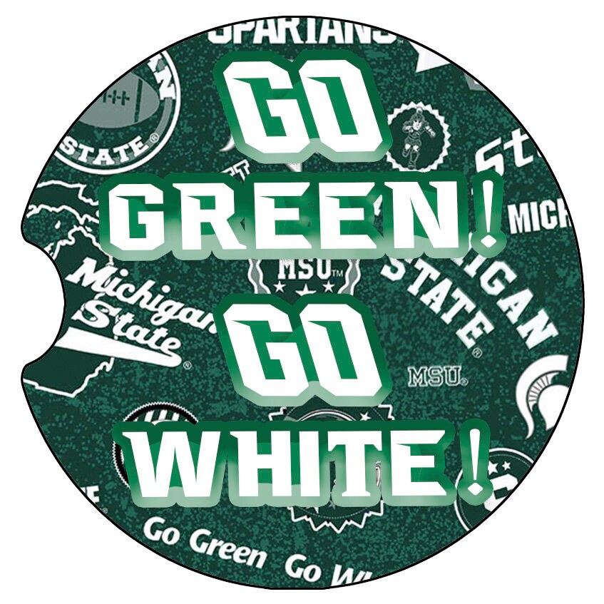 MSU Spartan influenced Ceramic Car Coasters-Michigan State University Car Coasters- MSU Fan Gifts- Spartan Will Alumni Gift