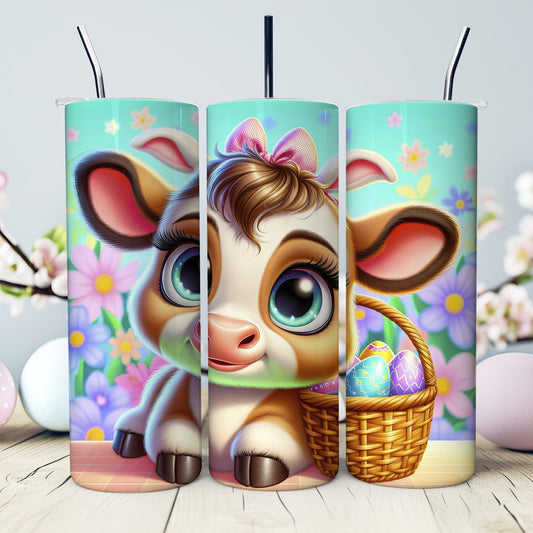 Big-Eyed Baby Cow or Horse Easter 20 oz. Tumbler- Easter Basket Gift- Easter Tumbler- Cow or Horse in a Basket - Stainless Steel Tumbler