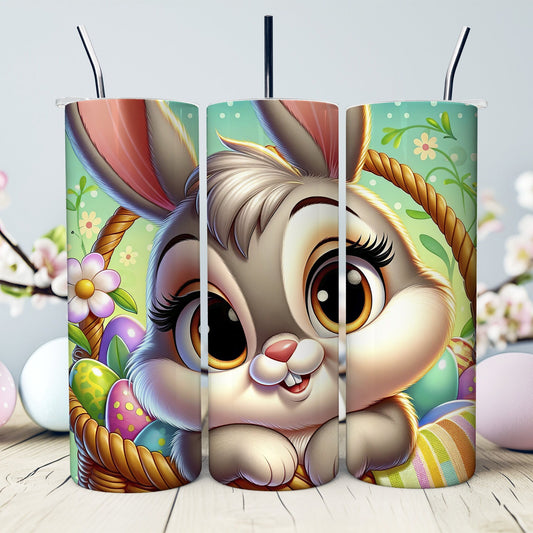 Big-Eyed Baby Bunny Easter 20 oz. Tumbler- Easter Basket Gift- Easter Tumbler- Bunny in a Basket - Sublimated Stainless Steel Tumbler