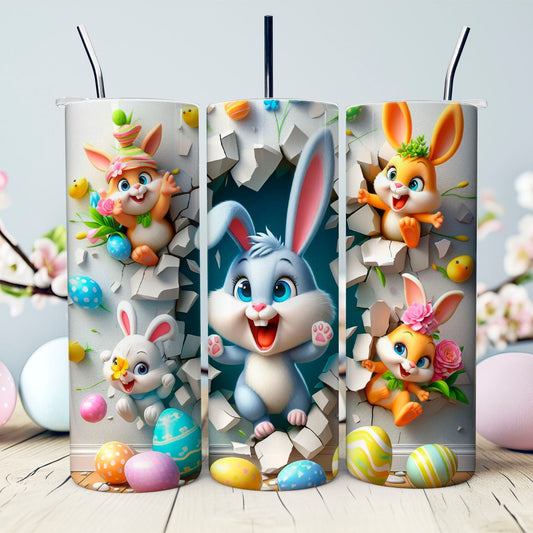 Funny Cartoon Bunnies Tumbler- Bunnies with Easter Eggs 20 oz. Tumbler- Easter Basket Gift- Easter Tumbler- Easter Stainless Steel Tumbler