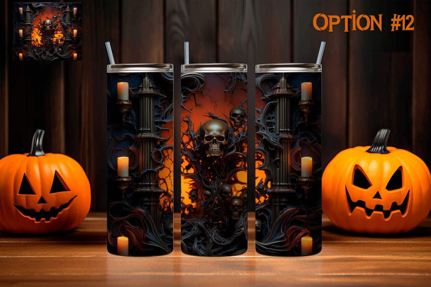 Skull and Vines 3D Halloween Tumblers