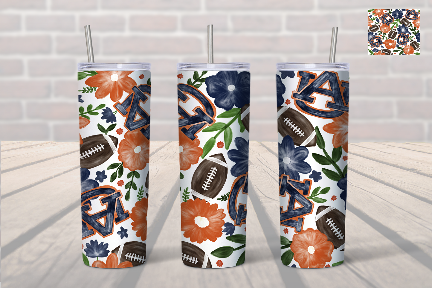 Auburn University Floral Football Tumbler- Auburn 20oz. Tumbler