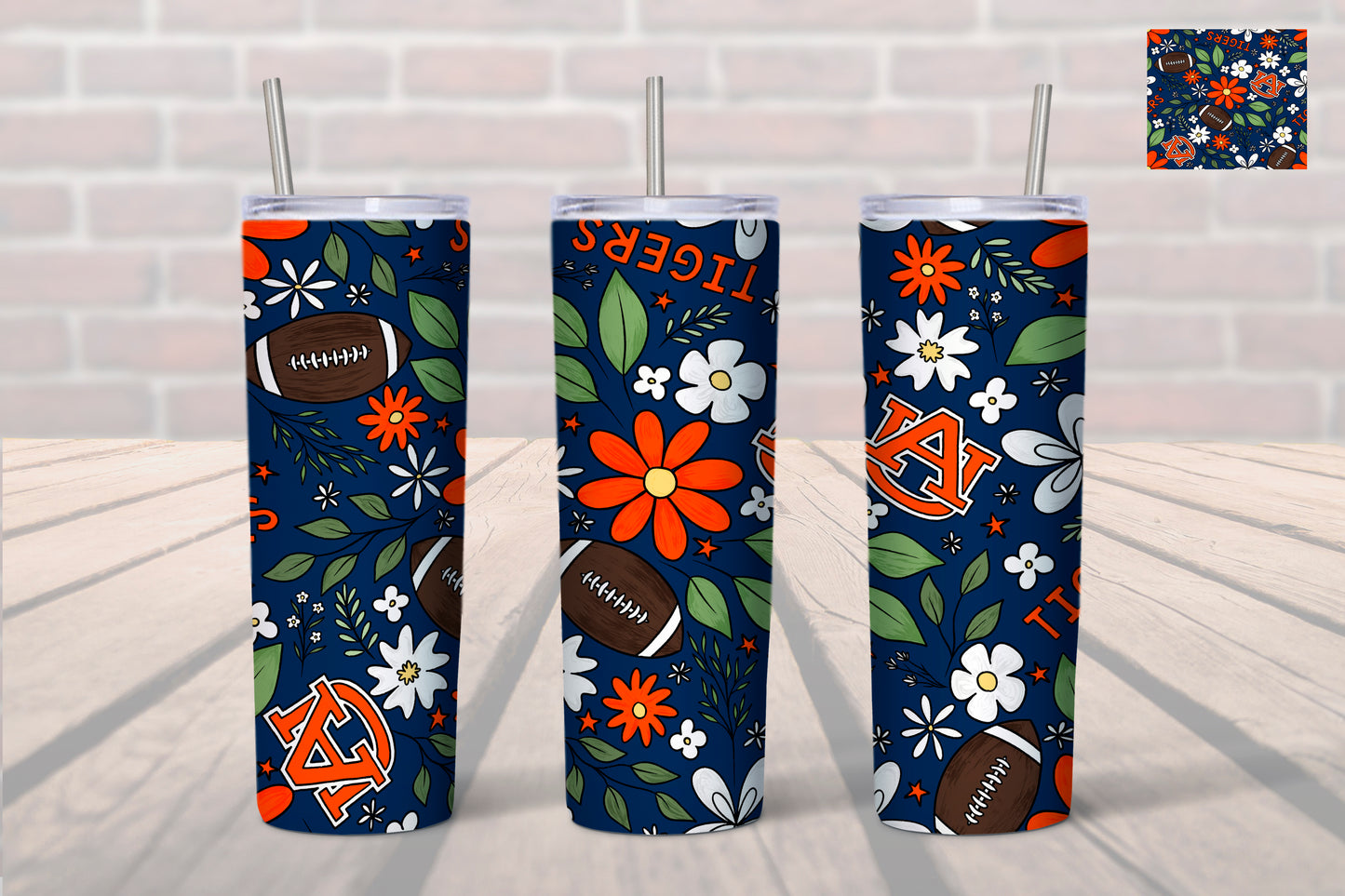 Auburn University Floral Football Tumbler- Auburn 20oz. Tumbler