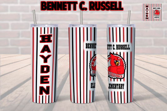 Bennett C. Russell Elementary Striped Tumbler- Back to School Tumbler- BRE Cardinals Tumbler- School Spirit Tumbler- Teacher Gift, Student Gift