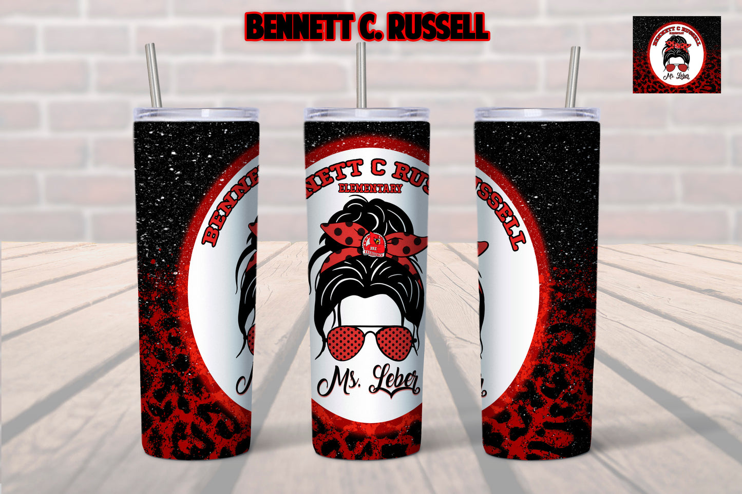 Bennett C. Russell Elementary  Messy Bun Tumbler- Back to School Tumbler- BRE Cardinals Tumbler- School Spirit Tumbler- Teacher Gift, Student Gift