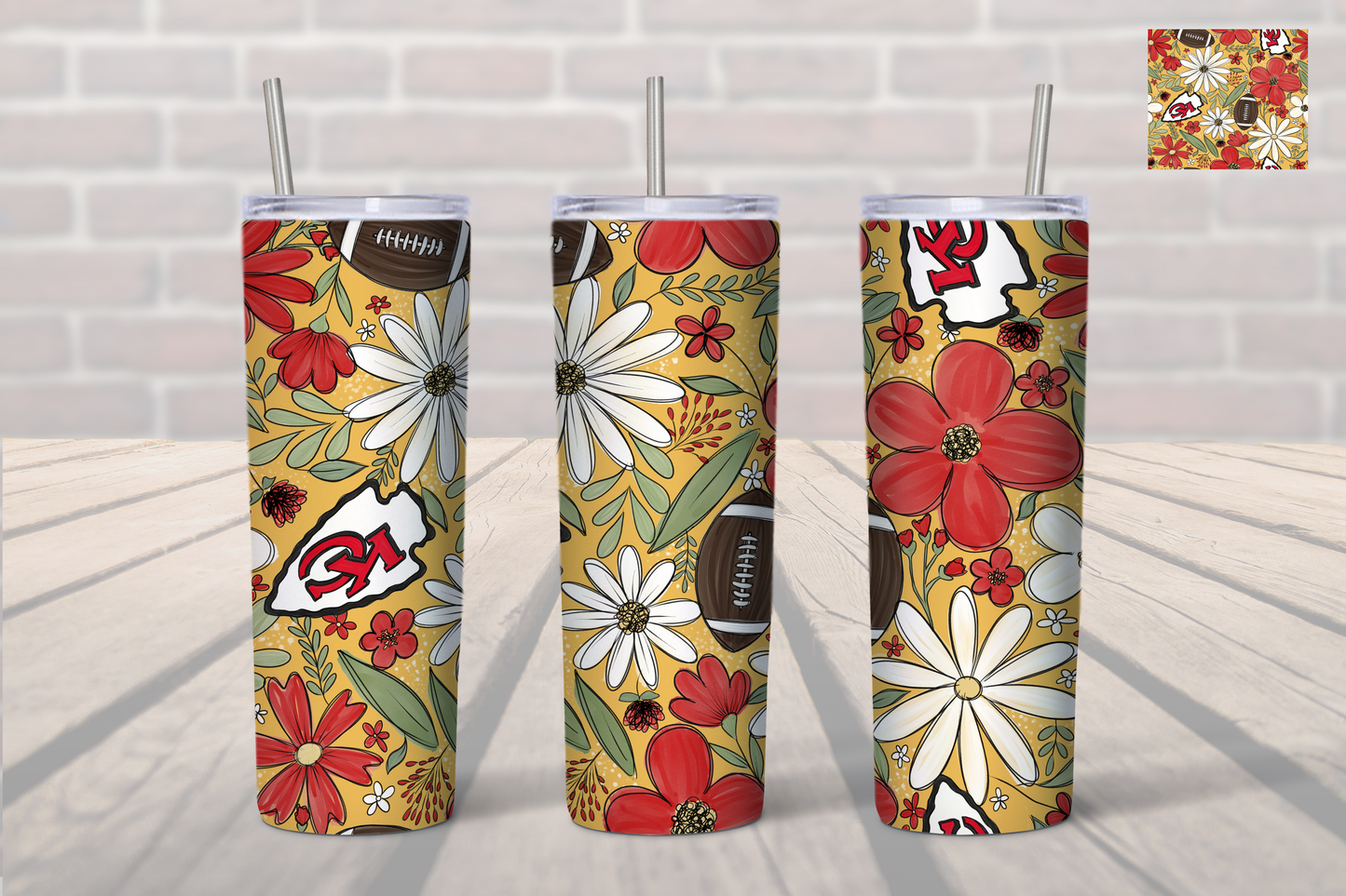 Kansas City Chiefs Floral Football Tumbler-Chiefs 20 oz. Tumbler