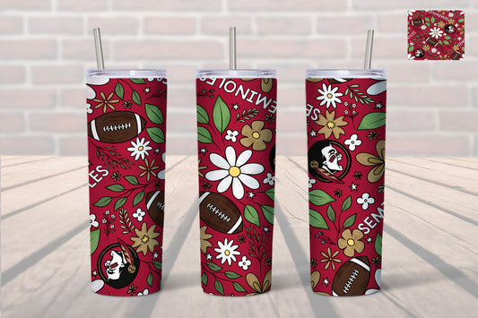 Florida State Floral Football 20oz Tumbler- FSU Football Tumbler- Florida State University