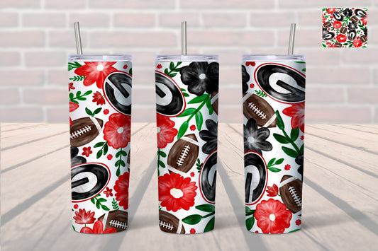 Georgia Bulldogs Floral Football Tumbler- Bulldogs 20 oz. Tumbler - University of Georgia