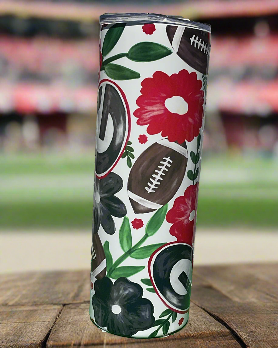 Georgia Bulldogs Floral Football Tumbler- Bulldogs 20 oz. Tumbler - University of Georgia