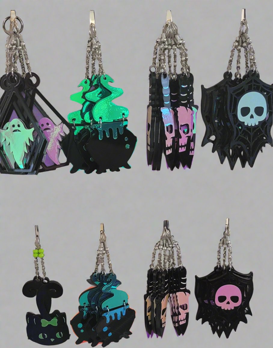 Halloween Earrings - Bats, skulls, spider webs, skull knives, ghosts, cauldrons