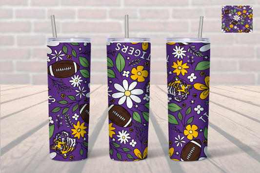 LSU Tigers Floral Football Tumbler- Tigers 20oz. Tumbler- Louisiana State University Tumbler