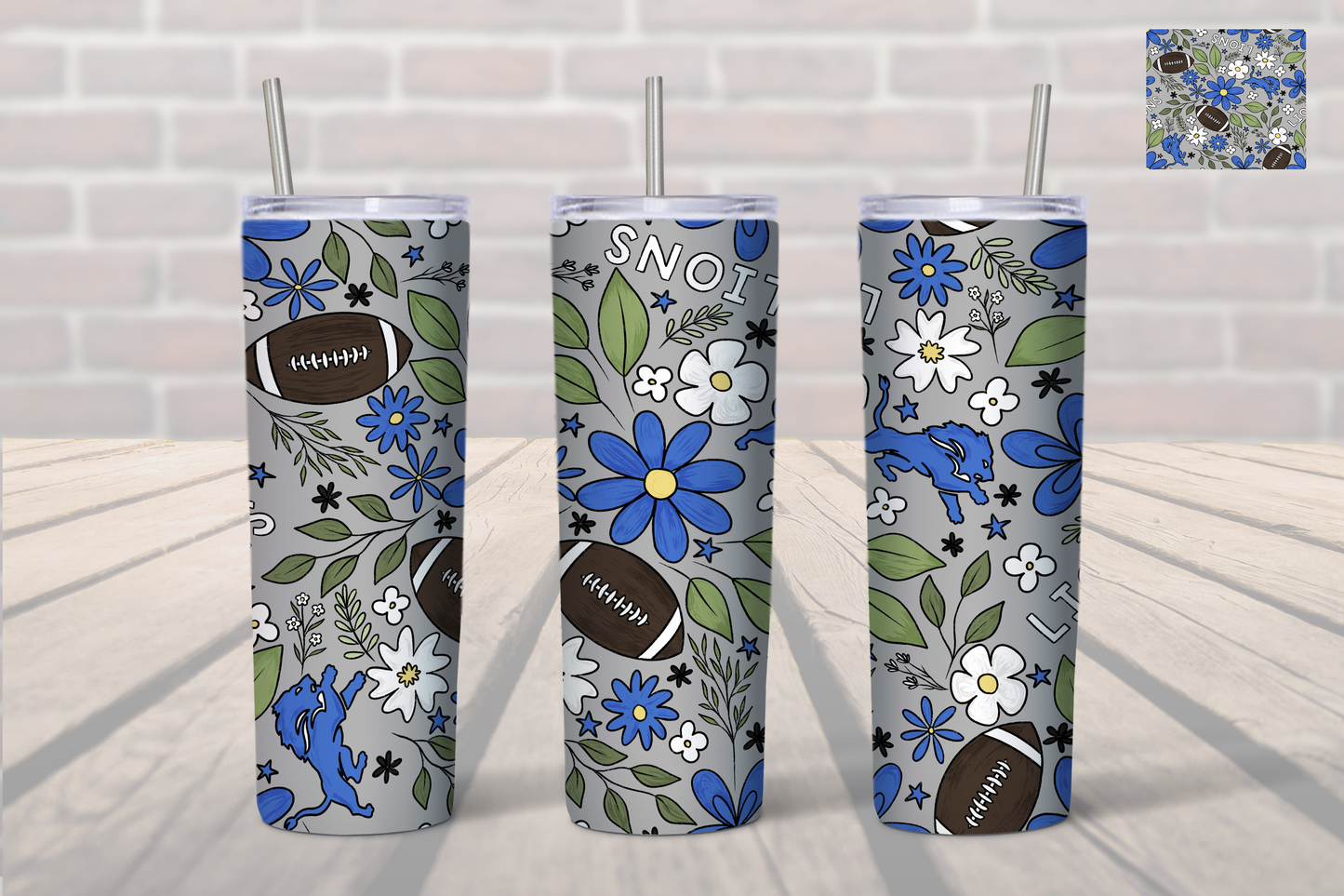 Detroit Lions Floral Football Tumbler- Lions 20 oz. Tumbler