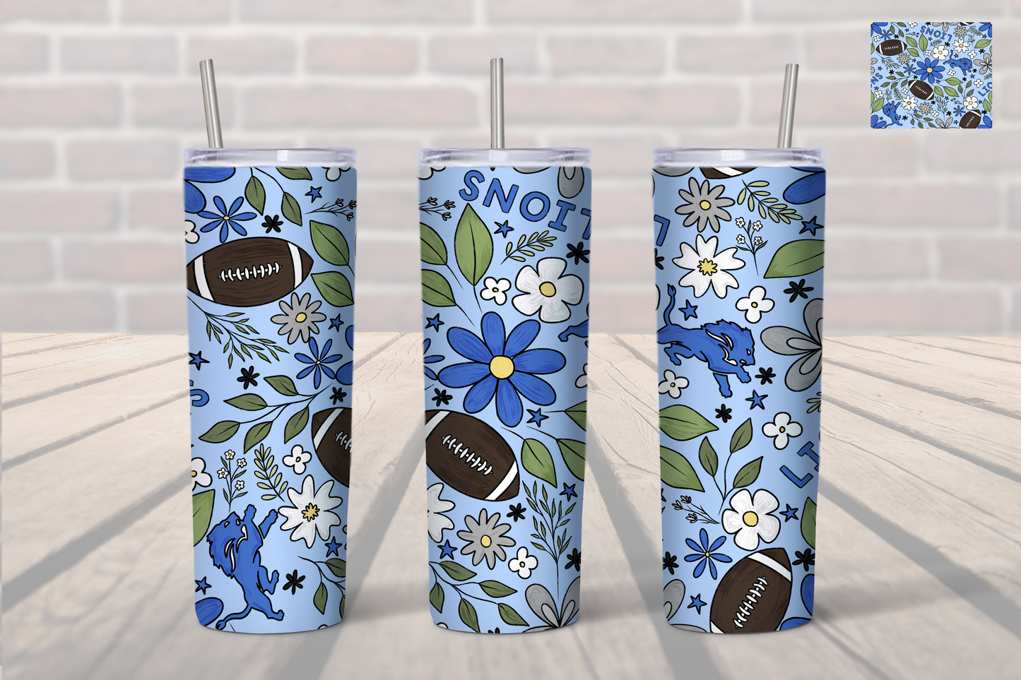 Detroit Lions Floral Football Tumbler- Lions 20 oz. Tumbler