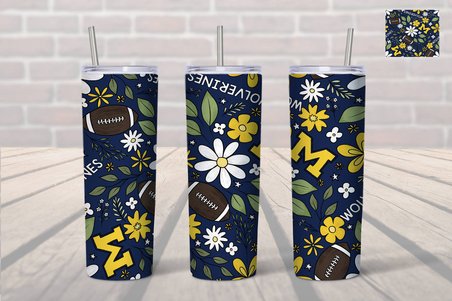 Michigan Wolverines Floral Tumbler -  Michigan 20 oz. Tumbler