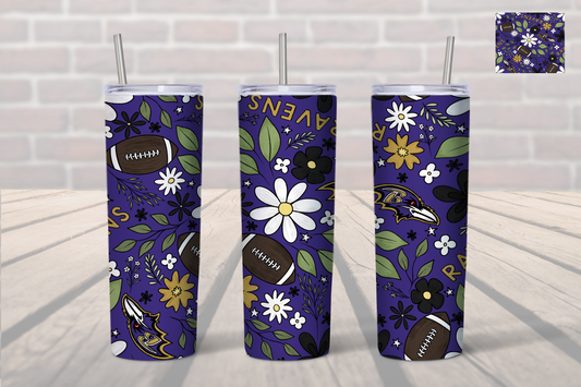 Ravens Floral Football Tumbler- Baltimore Ravens 20 oz. Tumbler