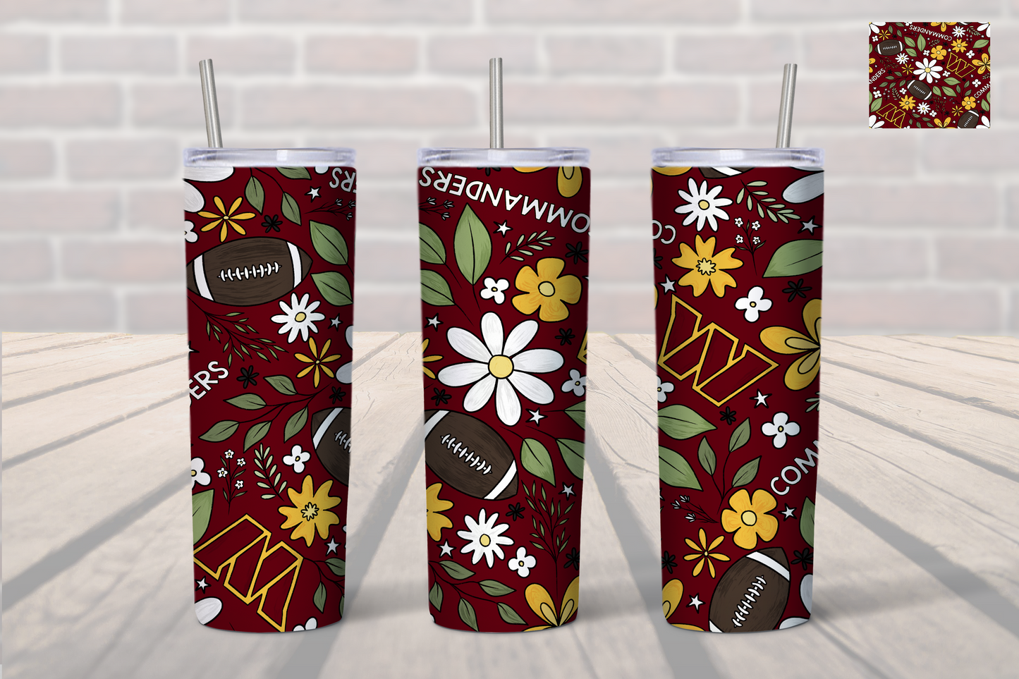 Washington Commanders Floral  20 oz.Tumbler- Commanders Floral Football Tumbler