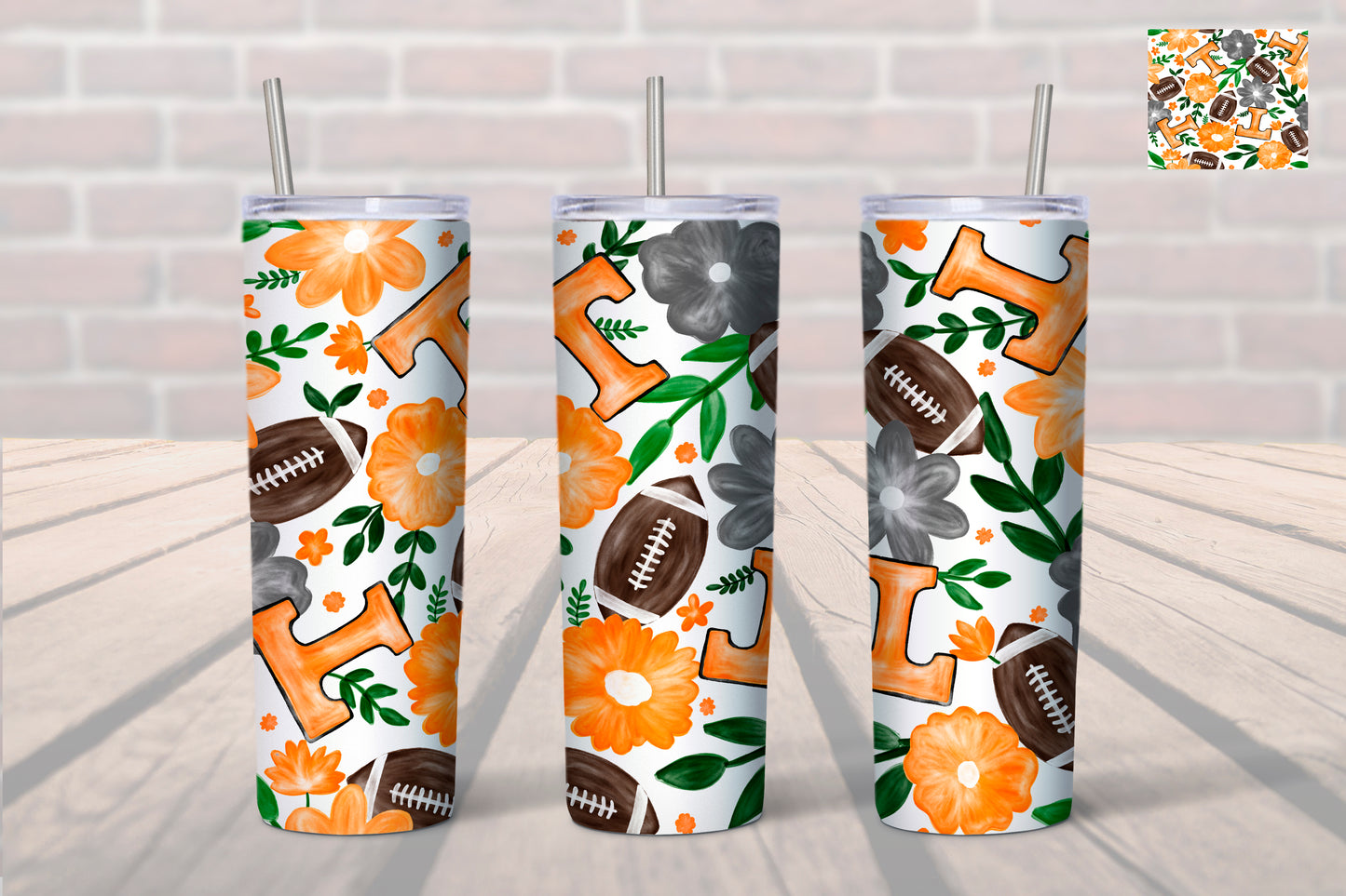 Vols Floral Football 20 oz. Tumbler-University of Tennessee Tumbler