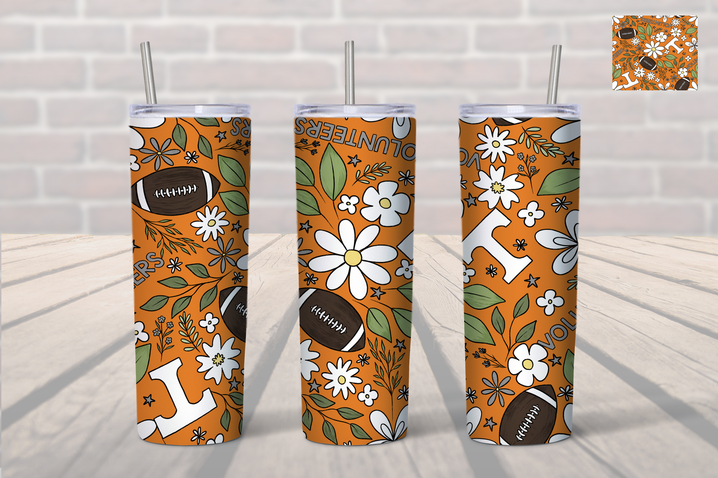 Vols Floral Football 20 oz. Tumbler-University of Tennessee Tumbler