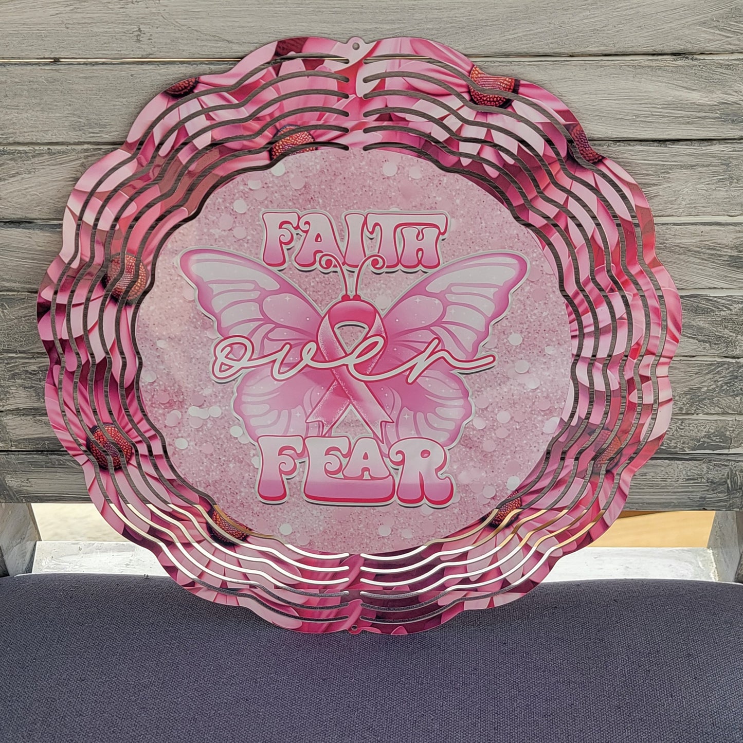 Breast Cancer 10" Wind Spinner- Faith Over Fear Wind Spinner- Sublimated Breast Cancer 10" Wind Spinner