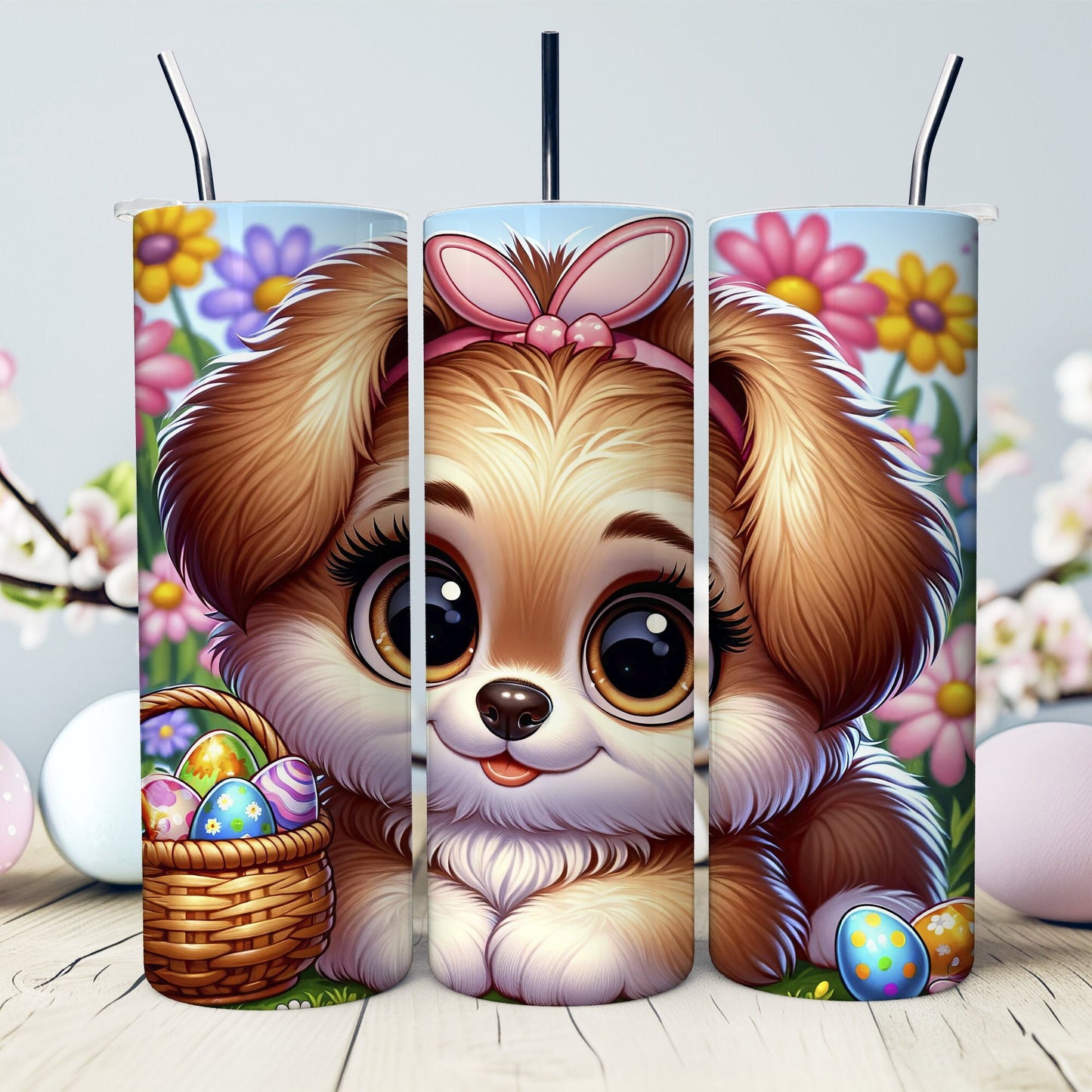 Big-Eyed Kittten Easter 20 oz. Tumbler- Easter Basket Gift- Easter Tumbler- Easter Kitten in a Basket - Sublimated Stainless Steel Tumbler