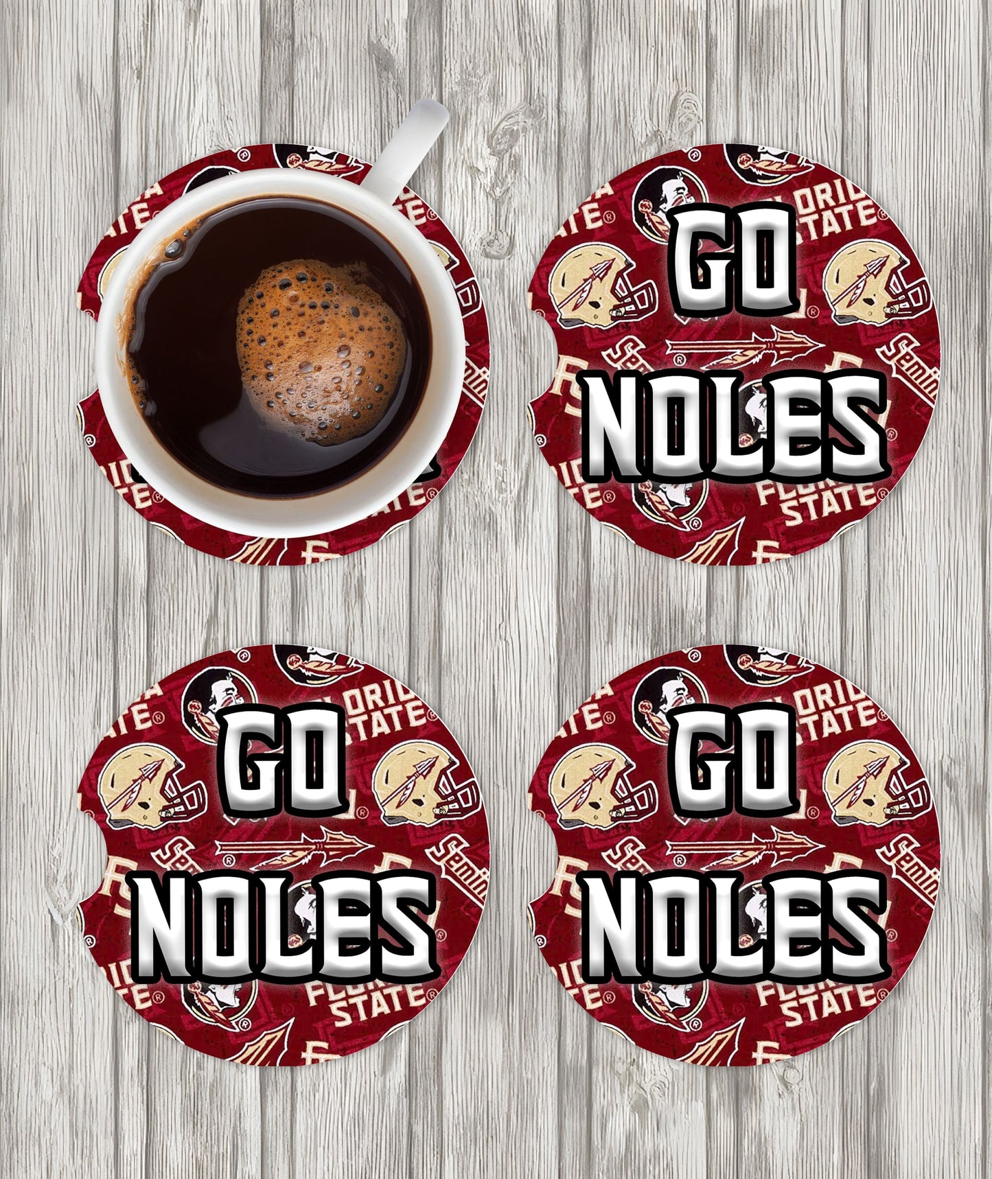 Seminoles influenced Ceramic Car Coasters- Florida State University Car Coasters- FSU Fan Gifts- FSU Student Gift- FSU Alumni Gift