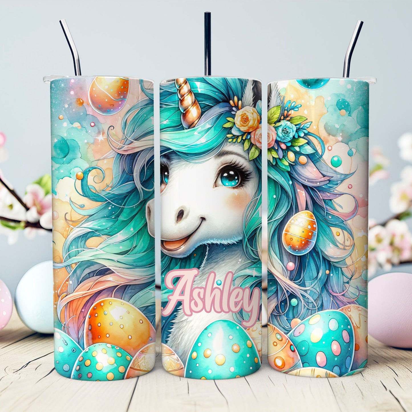 Personalized Easter Unicorn 20 oz. Tumbler- Easter Basket Gift- Custom Easter Tumbler- Sublimated Stainless Steel Tumbler- Unicorn Tumbler