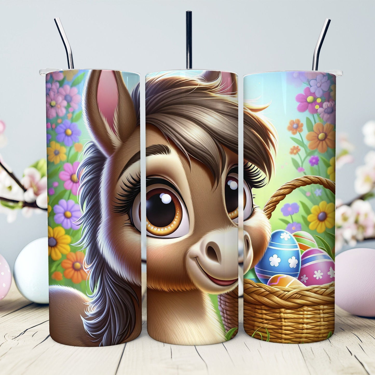 Big-Eyed Baby Cow or Horse Easter 20 oz. Tumbler- Easter Basket Gift- Easter Tumbler- Cow or Horse in a Basket - Stainless Steel Tumbler