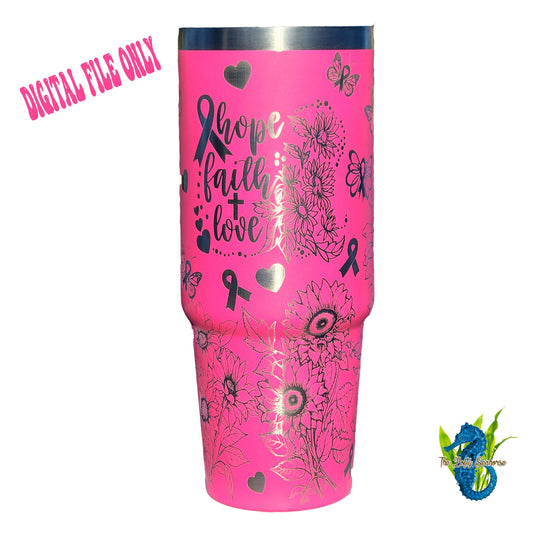 Breast Cancer Sunflower Wrap SVG Tumbler File - Hope Faith Love Breast Cancer Full Wrap Tumbler SVG Digital File- Breast Cancer Digital File